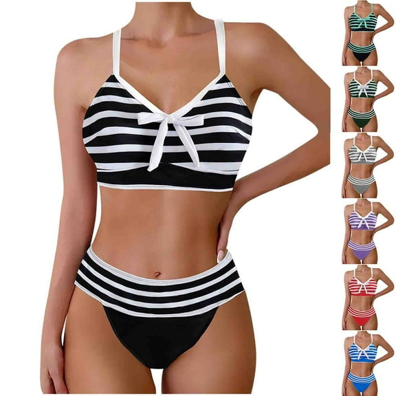 UTSJKR High Waisted 2 Piece Swimsuit Women Twisted Front Lace Up Back Bikini Set Side Drawstring Ruched Boyshort Swimwear Black L