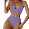 thumbnail image 1 of UTSJKR High Waisted Bathing Suits for Women Sexy Solid Two Peice Tummy Control Swimsuit V Neck Plus Size Swimwear Bikini Purple S, 1 of 4