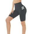 thumbnail image 1 of UTSJKR High Waisted Biker Yoga Shorts for Women with Pockets Tummy Control Yoga Workout 8" Spandex Bike Shorts for Gym Running Dark Gray L, 1 of 5