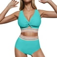 thumbnail image 1 of UTSJKR High Waisted Bikini Sets for Women 2 Piece Tummy Control Swimsuit Color Block Push Up V Neck Sporty Bathing Suit Light Blue XL, 1 of 7