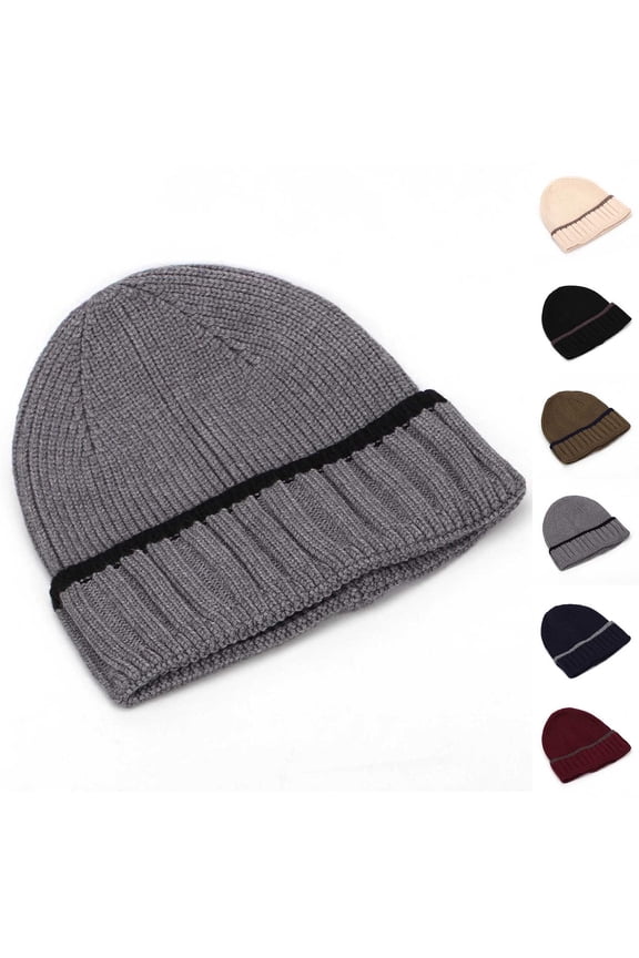 Hip Hop Beanie Mens Slouchy Knit Skull Cap Warm Stocking Hats Guys Women Striped Winter Beanie Hat Cuffed Plain Hat Beige