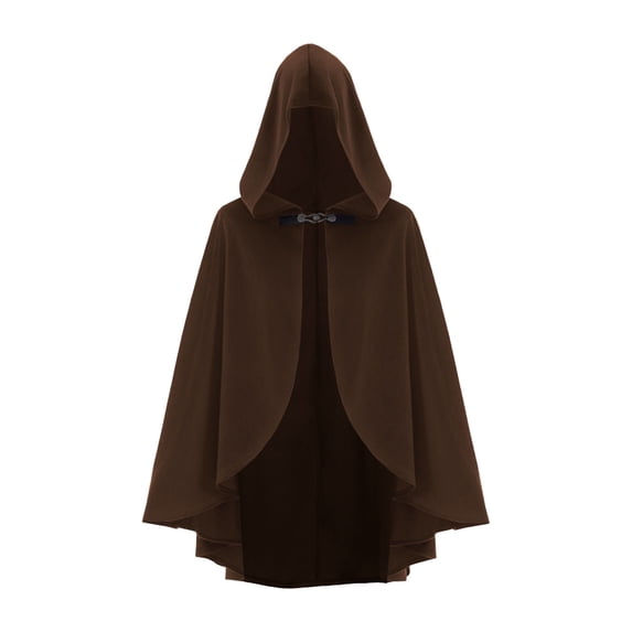 UTSJKR Hooded Medieval Cloak Cape with Buckle Closure Vintage Renaissance Cosplay Robe for Themed Party Dress Up Brown