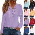 thumbnail image 1 of UTSJKR Hoodies for Women Long Sleeve Eyelet Tops Button Casual Loose Fit Shirts Fashion Lightweight Pullover Yellow M, 1 of 6