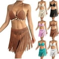 thumbnail image 1 of UTSJKR Hot Rave Knitted Brazilian Bikini Sets for Women Halter Triangle Bra and Fringes Skirt Coverups 2 Piece Bathing Suits Beige Free Size, 1 of 5