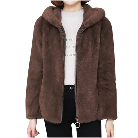 UTSJKR Jackets for Women Plus Size Sherpa Button Down Open Front Faux Fur Long Jacket Long Sleeve Open Front Jackets Brown XXL