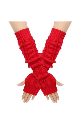 Kawaii Arm Warmers Grunge Ripped Glove Long Fingerless Y2K Gloves Heart Hollow Japanese Arm Warmers Crochet Red