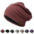 thumbnail image 1 of UTSJKR Knit Beanie Hat for Women Men Stretch Wraps Sleep Head Thin Skull Cap Retro Warm Fashion Square Pile Hat Lattice Pile of Hats Wine, 1 of 3