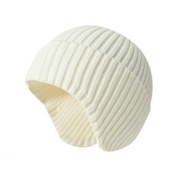 UTSJKR Knit Beanie with Earflap Warm Winter Hat Soft Lightweight Stocking Cap for Men Women Youth Cold Weather Outdoor White