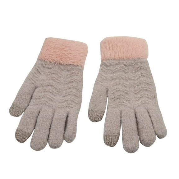 UTSJKR Knit Gloves for Women Winter Plush Warm Touchscreen Fingers Elastic Cuff Soft Comfy Fleece Glove for Cold Weather Gray