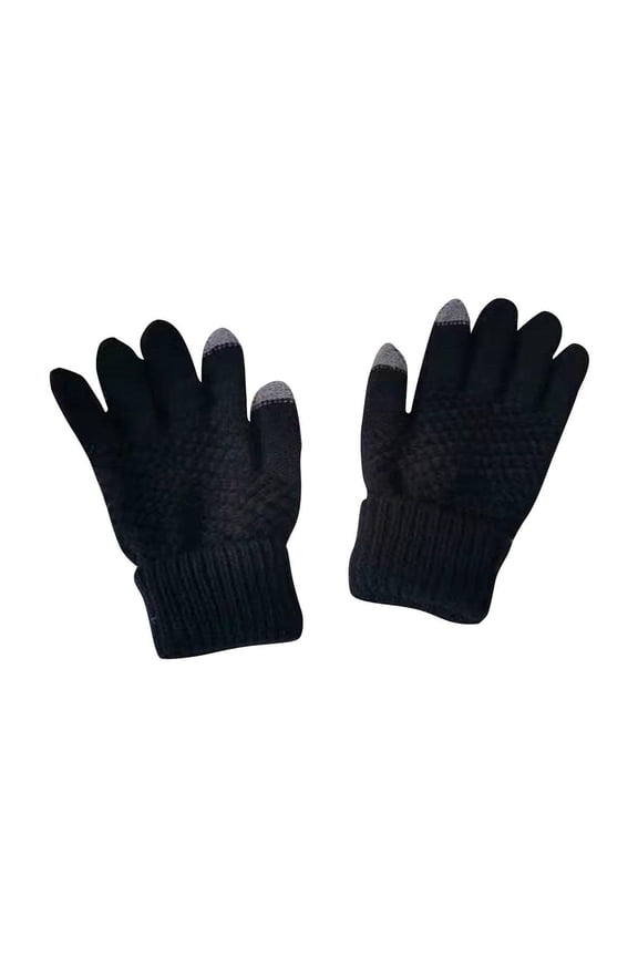 Knitted Gloves for Women Touchscreen Fashion Knit Mittens Warm Winter Fleece Elastic Folding Cuffs Texting Gloves Black