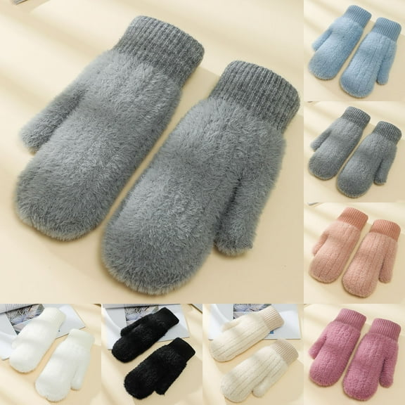 UTSJKR Knitted Wool Finger Gloves Warm Thickened Windproof Adult Mittens Plain Style Knitted Material Outdoor Accessories Fall Winter Spring Use Black
