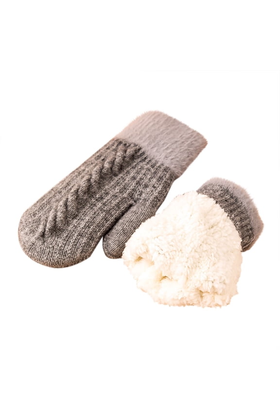 Knitted Wool Gloves Warm Thickened Windproof Mittens for Outdoor Use Adult Spring Fall Winter Accessories Gray