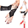 thumbnail image 1 of UTSJKR Lace Gloves Solid Fingerless Long Floral Gloves 1920s Party Prom Bridal Glove for Women and Brides Elbow Length White, 1 of 4