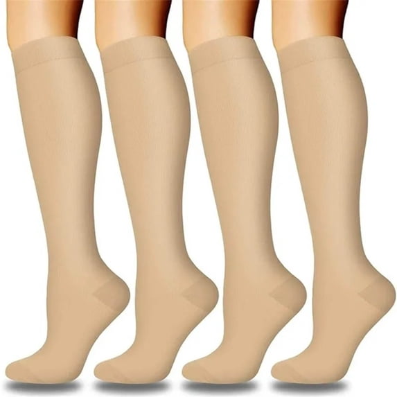 UTSJKR Ladies Solid Color Compression Knee High Socks, Breathable Support Long Socks for Running Cycling and Everyday Use, 4 Pairs