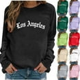 thumbnail image 1 of UTSJKR Letter Print Sweatshirts for Women Long Sleeve Crewneck Spring Fashion Loose Fit Blouses Lightweight Casual Outfits Khaki S, 1 of 4