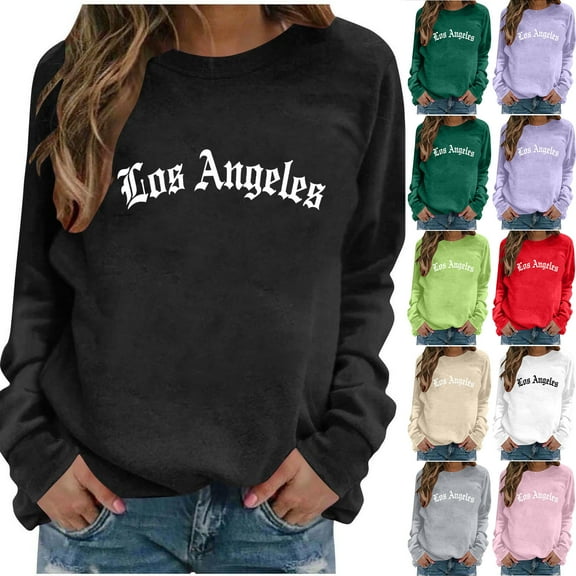 UTSJKR Letter Print Sweatshirts for Women Long Sleeve Crewneck Spring Fashion Loose Fit Blouses Lightweight Casual Outfits Khaki S