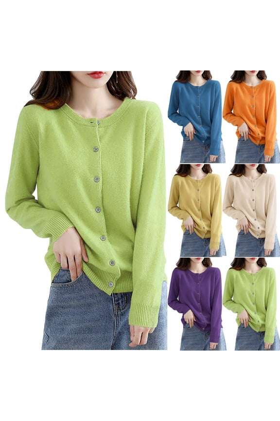 Lightweight Cardigans for Women Long Sleeve Button Down Crewneck Sweaters Ribbed Knit Sweater Jackets Fall Outerwear Orange XXL