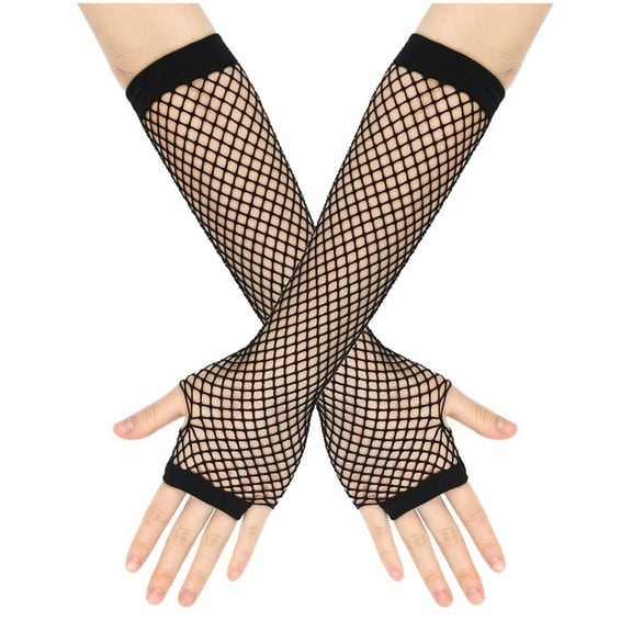 UTSJKR Lone Fishnet Gloves Fingerless for Women Fish Net Arm Sleeve Mesh Emo Goth Punk 80s Scene Accessories Black