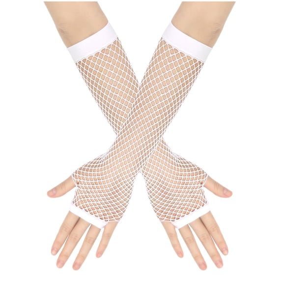 UTSJKR Lone Fishnet Gloves Fingerless for Women Fish Net Arm Sleeve Mesh Emo Goth Punk 80s Scene Accessories White