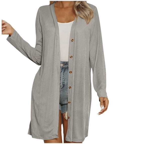 UTSJKR Long Cardigans for Women Button Down Lightweight Open Front Long Sleeve Casual Cardigan Loose Outwear Fashion Clothes Gray M