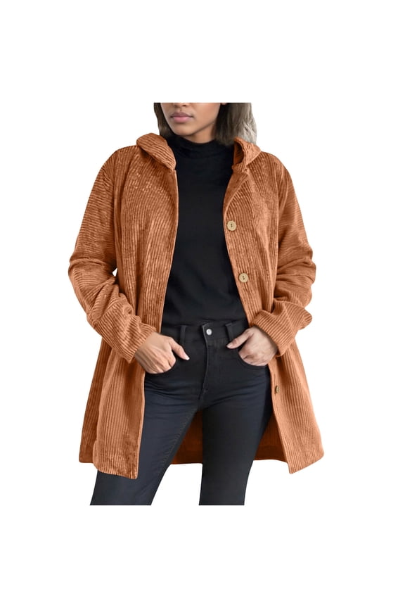 Long Cardigans for Women Trendy Loose Fit Corduroy Jacket Women Casual Fall Button Up Hooded Coat with Pockets Brown XXL