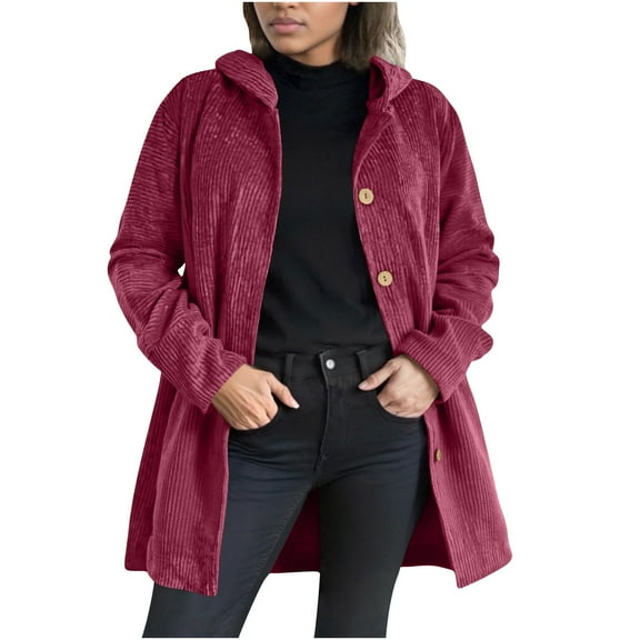UTSJKR Long Cardigans for Women Trendy Loose Fit Corduroy Jacket Women Casual Fall Button Up Hooded Coat with Pockets Wine XXXL