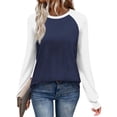 thumbnail image 1 of UTSJKR Long Sleeve Shirts for Women Color Block Raglan Tops Casual Crewneck Basic Tees Spring Clothes 2026 Fashion Navy XL, 1 of 9