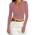 thumbnail image 1 of UTSJKR Long Sleeve Shirts for Women V Neck Ribbed Knit Fitted Spring Basic Tshirts Going Out Tops 2026 Casual Trendy Clothes Coffee XL, 1 of 8