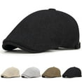 thumbnail image 1 of UTSJKR Men Linen Newsboy Cap Soft Fit Cabbie Hat Newsboy Cap Unisex Vintage Solid Color Caps Herringbone Cabbie Flat Beret Hats Black, 1 of 4