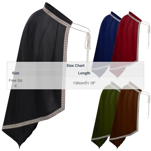 UTSJKR Men Medieval Single‑Shoulder Cape Cloak, Embroidered Trim Lace‑Up Cape for Gothic Cosplay, Renaissance Gathering and Themed Party Costume Wear Coffee