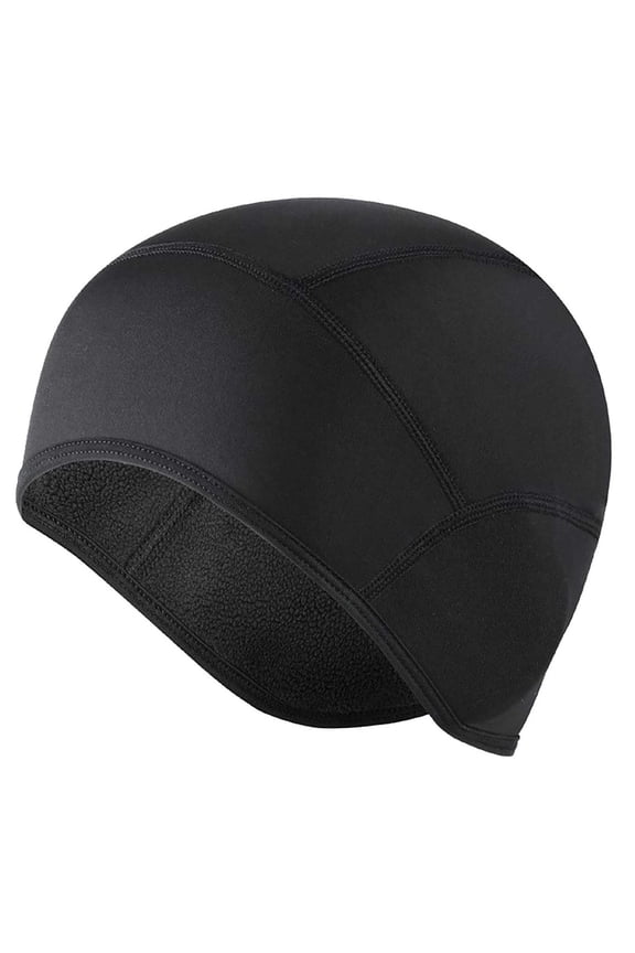 Men Outdoor Thermal Fleece Thin Skull Cap, Helmet Inner Liner Special Design, Cycling Motor Skiing Windproof Cold Resistant Head Cover Black