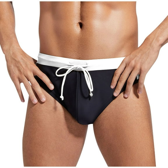 UTSJKR Men Push-Up Pad Swimming Briefs Padded Stripes Sexy Swimwear Sunbath Surf Beach Shorts Color Block Swimsuit Bikini Shorts with Adjustable Drawstring Black S