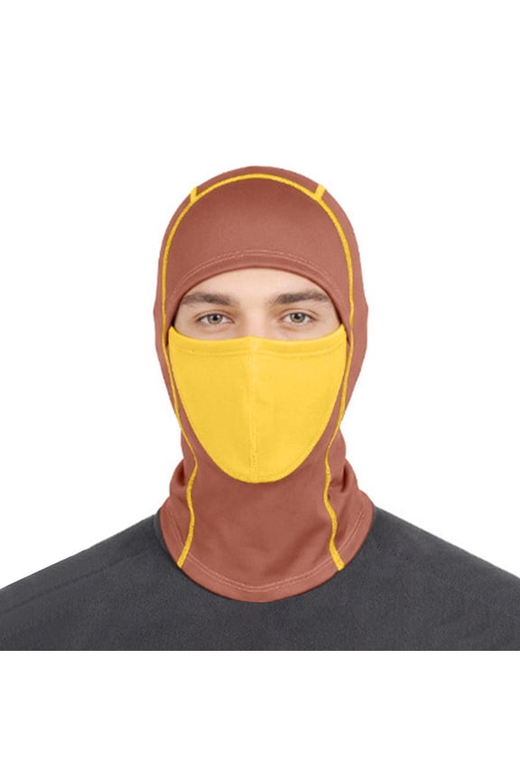 Men All Round Windproof Thermal Full Face Balaclava, Thick Warm Fabric Neck Gaiter Integrated, Skiing Snowboarding Outdoor Cold Weather Cover Brown