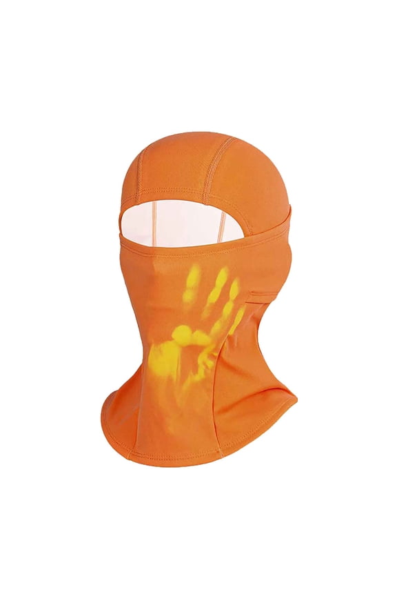 Men Temperature Sensing Handprint Design Warm Head Cover, Breathable Comfortable Material, Outdoor Sports Cycling Cold Resistant Full Face Cap Orange