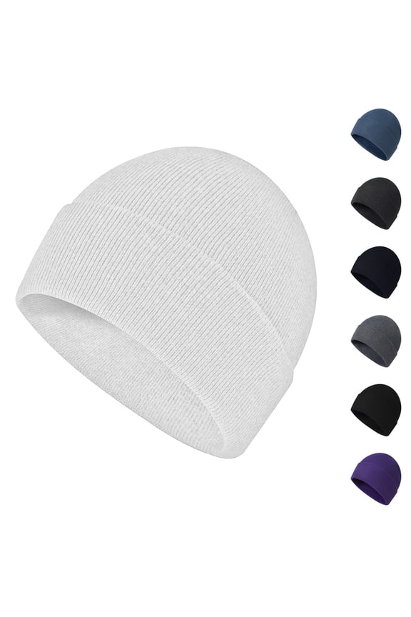 Men Women Winter Skull Beanie Hat Classic Knit Cuffed Cap Plain Solid Color 12 Inches Hip-Hop Street Cap Wool Cap Gray