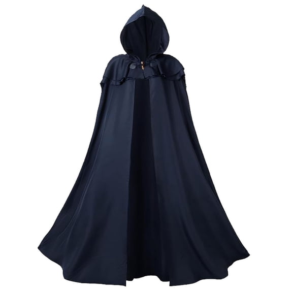 UTSJKR Men’s Adults Ruffled Collar Hooded Long Cape Cloak, Medieval Style Robe for Halloween Cosplay, Renaissance Festival and Character Role‑Play Events Blue