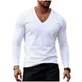 thumbnail image 1 of UTSJKR Men's Basic Slim V-Neck Solid Color Long Sleeve T-Shirt, Layering Essential Top, Daily Commute Street Leisure All Season Casual Wear White S, 1 of 6