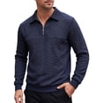 thumbnail image 1 of UTSJKR Men's Cable Knit Detail Textured Knit Quarter-Zip Button up Collared Sweater, Collared Casual Pullover, Fall Winter Daily Street Warm Leisure Wear Navy L, 1 of 4