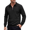 thumbnail image 1 of UTSJKR Men's Cable Knit Detail Textured Knit Quarter-Zip Button up Collared Sweater, Collared Casual Pullover, Fall Winter Daily Street Warm Leisure Wear Black S, 1 of 4
