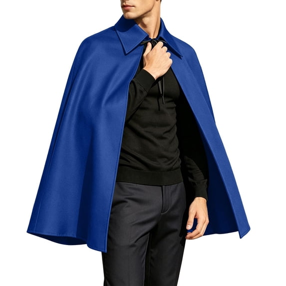 UTSJKR Men’s Classic Pointed Collar Short Cape Cloak with Front String Closure for Daily Wear Halloween Cosplay Themed Party Dress‑Up Accessory Light Blue