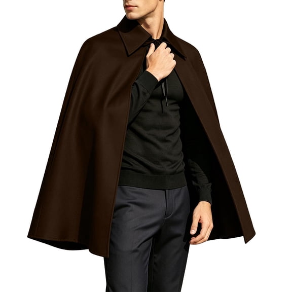 UTSJKR Men’s Classic Pointed Collar Short Cape Cloak with Front String Closure for Daily Wear Halloween Cosplay Themed Party Dress‑Up Accessory Brown