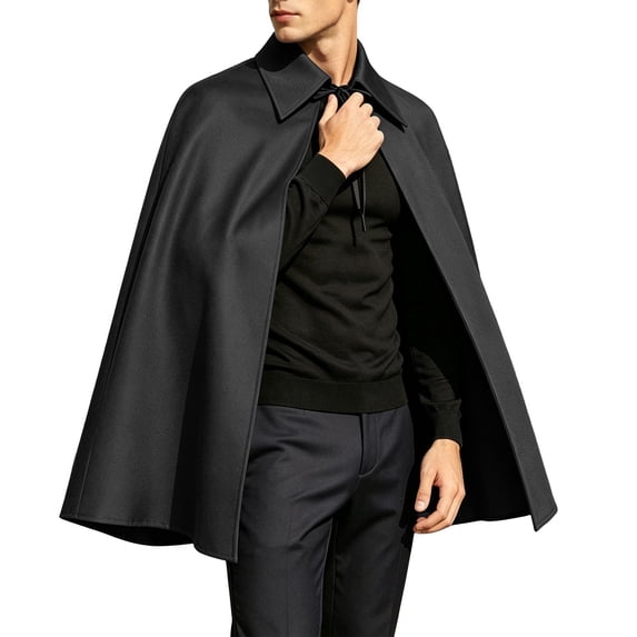 UTSJKR Men’s Classic Pointed Collar Short Cape Cloak with Front String Closure for Daily Wear Halloween Cosplay Themed Party Dress‑Up Accessory Gray