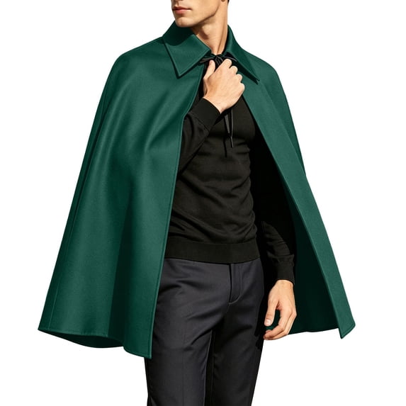 UTSJKR Men’s Classic Pointed Collar Short Cape Cloak with Front String Closure for Daily Wear Halloween Cosplay Themed Party Dress‑Up Accessory Green
