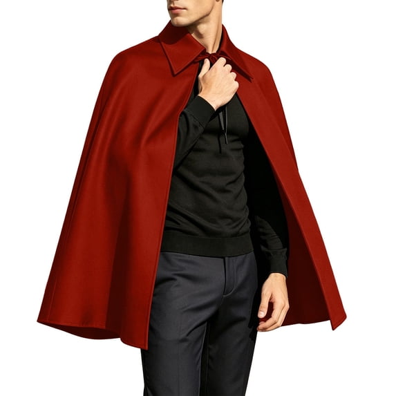 UTSJKR Men’s Classic Pointed Collar Short Cape Cloak with Front String Closure for Daily Wear Halloween Cosplay Themed Party Dress‑Up Accessory Red