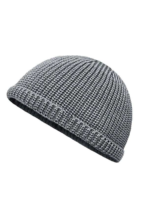 Men's Classic Ribbed Knit Beanie, Solid Cuffed Stretch Warm Skull Cap Daily Cold Weather Street Wear Gray