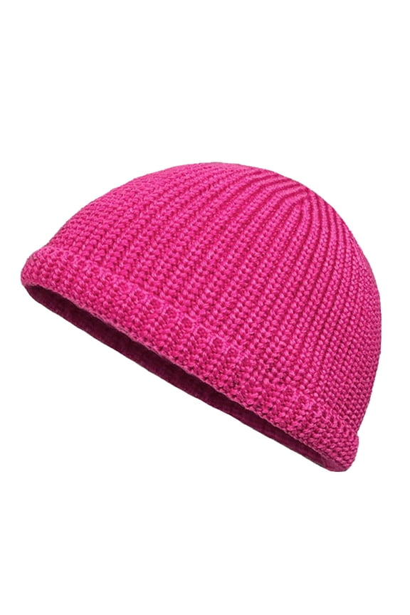 Men's Classic Ribbed Knit Beanie, Solid Cuffed Stretch Warm Skull Cap Daily Cold Weather Street Wear Hot Pink