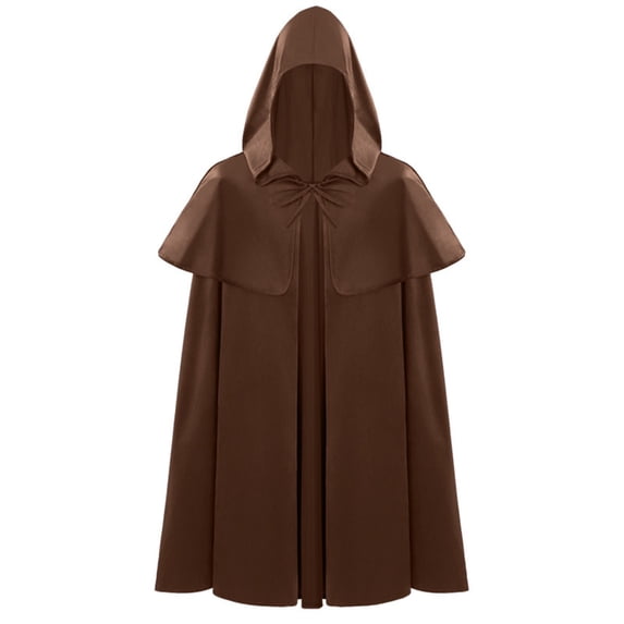 UTSJKR Men’s Hooded Cloak Cape with Shoulder Flap, Bow Tie Neck Mid‑Length Robe, Loose Open Front Outerwear for Medieval Cosplay and Halloween Dress‑Up Brown