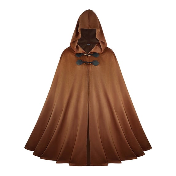 UTSJKR Men’s Hooded Medieval Cape Cloak with Toggle Buttons for Halloween Cosplay Renaissance Themed Party Costume Outfit Coffee M