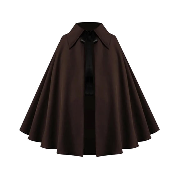 UTSJKR Men’s Lapel Collar Mid‑Length Cape Cloak with Front Ribbon Tie for Vintage Gothic Noble Themed Party Halloween Cosplay Fancy Dress Outfit Brown