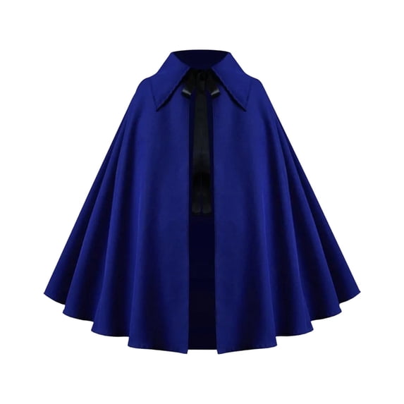 UTSJKR Men’s Lapel Collar Mid‑Length Cape Cloak with Front Ribbon Tie for Vintage Gothic Noble Themed Party Halloween Cosplay Fancy Dress Outfit Blue